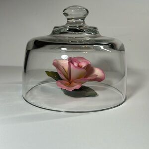 Napoleon Capodimonte VTG Pink Rose Italian Porcelain With Glass Dome‎